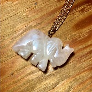 Real solid rose quartz elephant statement necklace